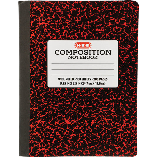 H-E-B Wide Ruled Composition Notebook - Red Marble