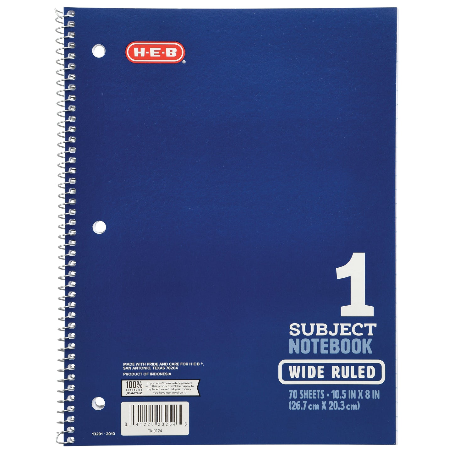 H-E-B 1 Subject Wide Ruled Spiral Notebook - Blue