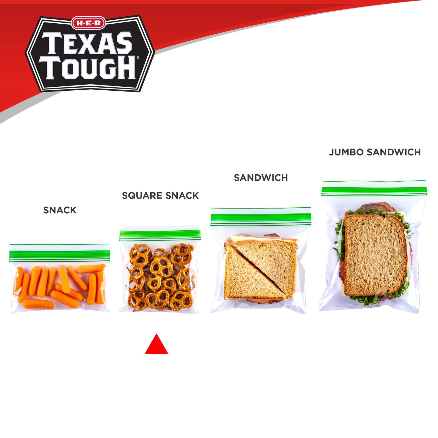 H-E-B Texas Tough Double Zipper Square Snack Bags