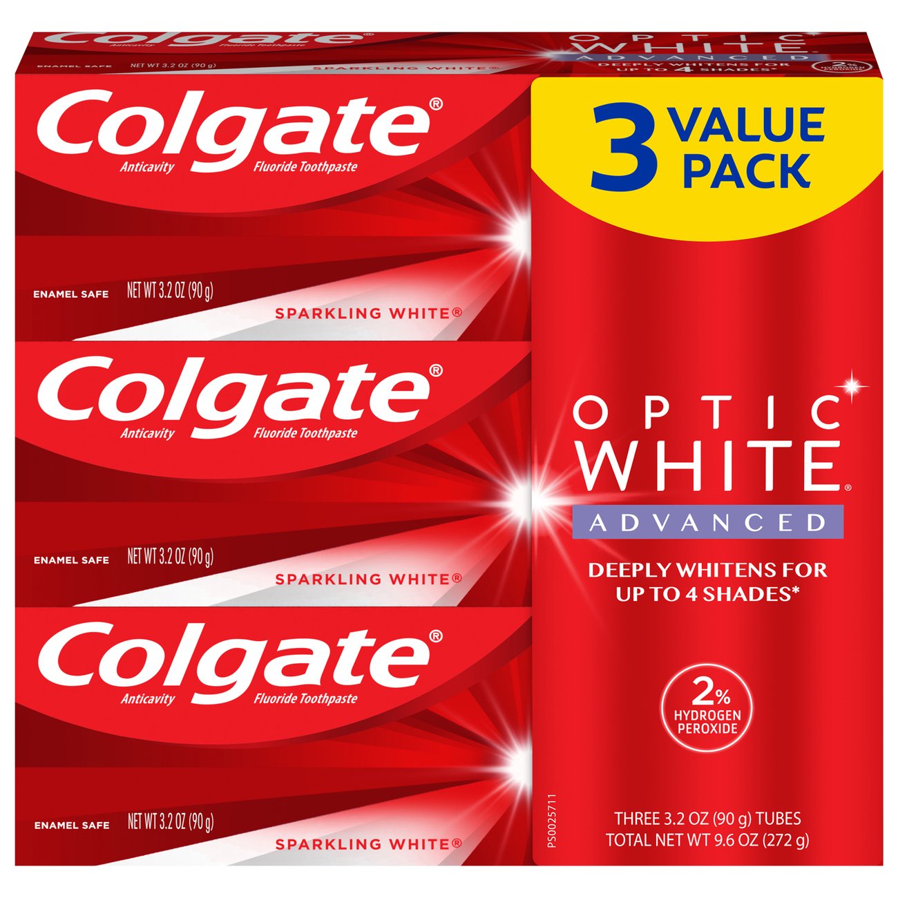 Colgate Optic White Advanced Anticavity Toothpaste - Sparkling White, 3 Pk