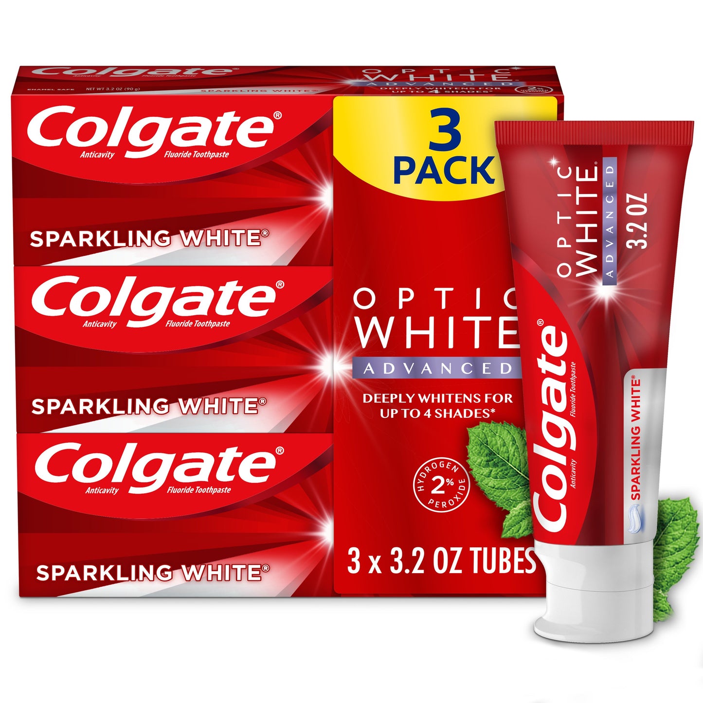 Colgate Optic White Advanced Anticavity Toothpaste - Sparkling White, 3 Pk