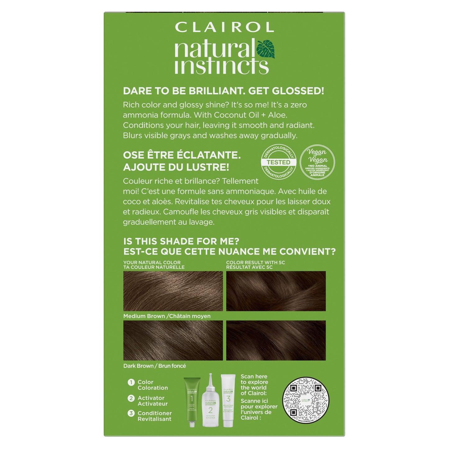 Clairol Natural Instincts Vegan Demi-Permanent Hair Color - 5C Brass Free Med Brown