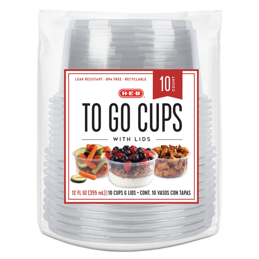 H-E-B 12 oz Clear Plastic To Go Cups with Lids