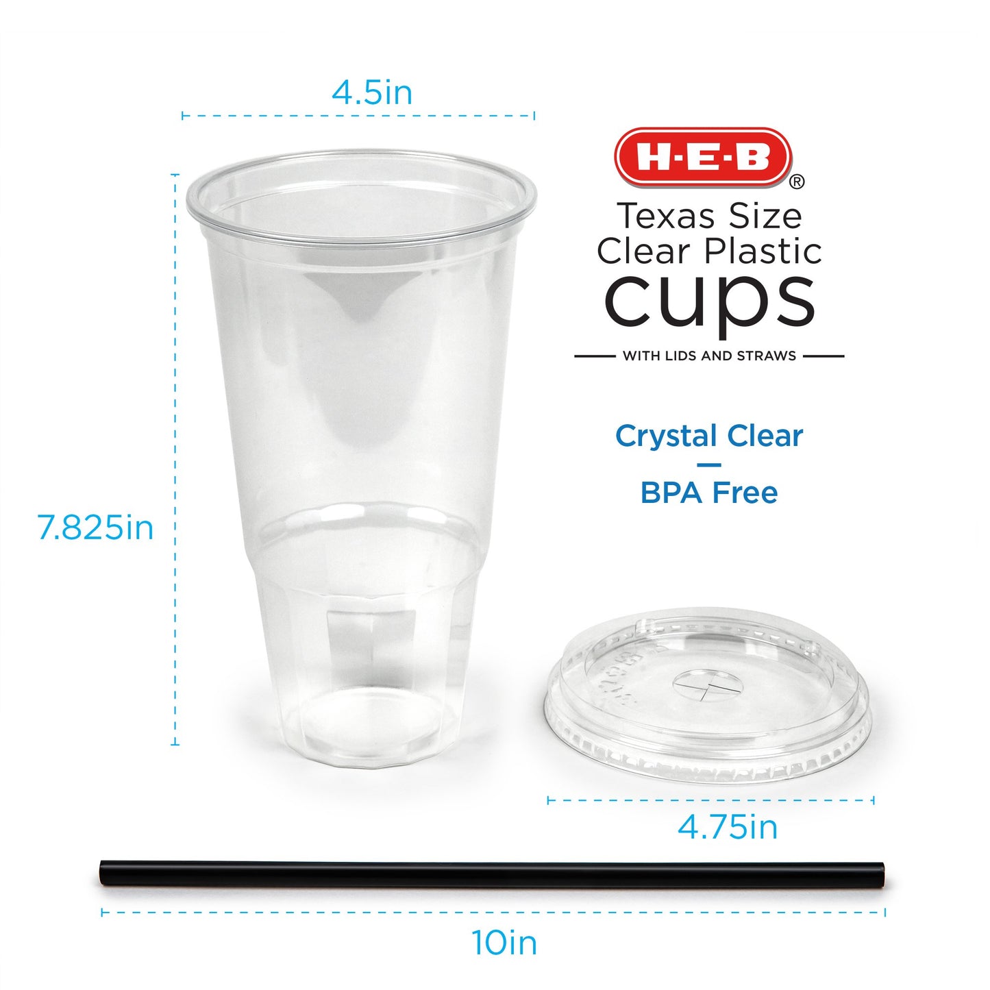 H-E-B 44 oz Texas Size Clear Plastic Cups with Lids and Straws