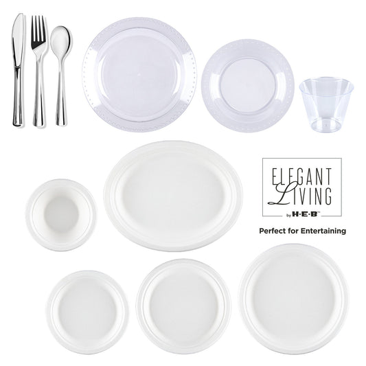 Elegant Living by H-E-B Plastic Knives, Forks & Spoons Combo Pack - Silver