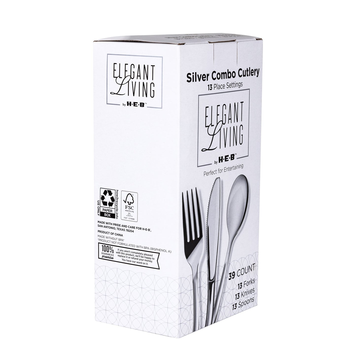 Elegant Living by H-E-B Plastic Knives, Forks & Spoons Combo Pack - Silver