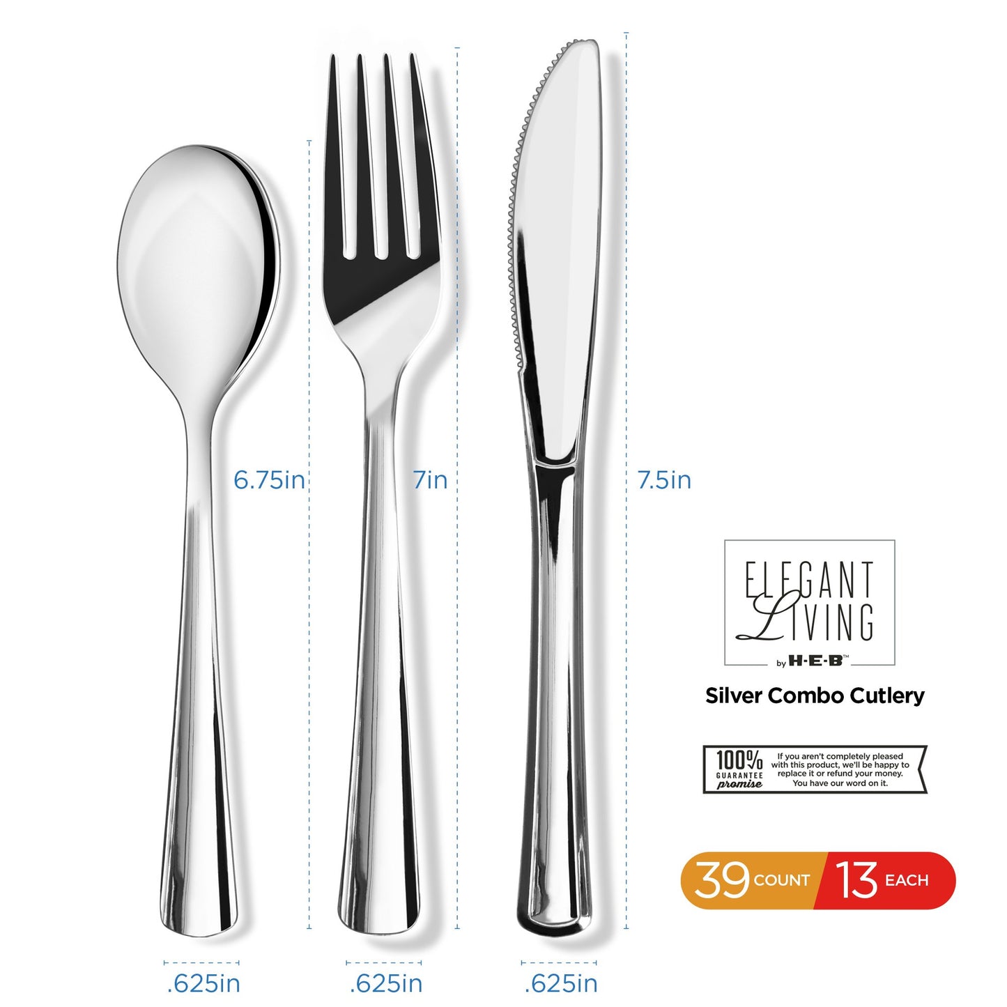 Elegant Living by H-E-B Plastic Knives, Forks & Spoons Combo Pack - Silver