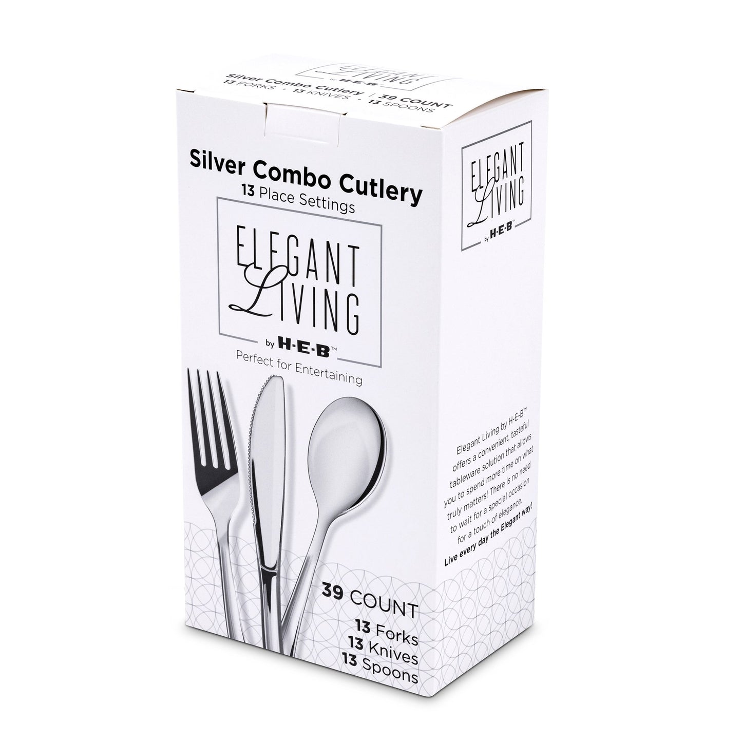 Elegant Living by H-E-B Plastic Knives, Forks & Spoons Combo Pack - Silver