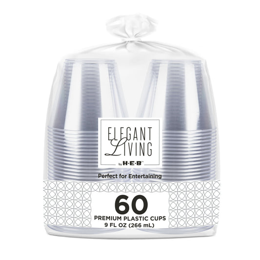 Elegant Living by H-E-B 9 oz Premium Clear Plastic Cups