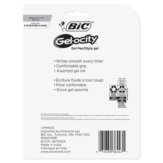 BIC Gel-ocity Smooth Stic 0.5mm Gel Pens - Assorted Ink