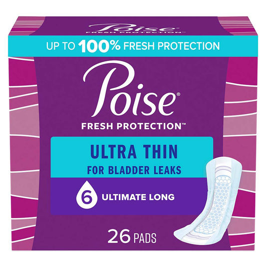 Poise Ultra Thin Long Incontinence Pads - 6 Drop Ultimate