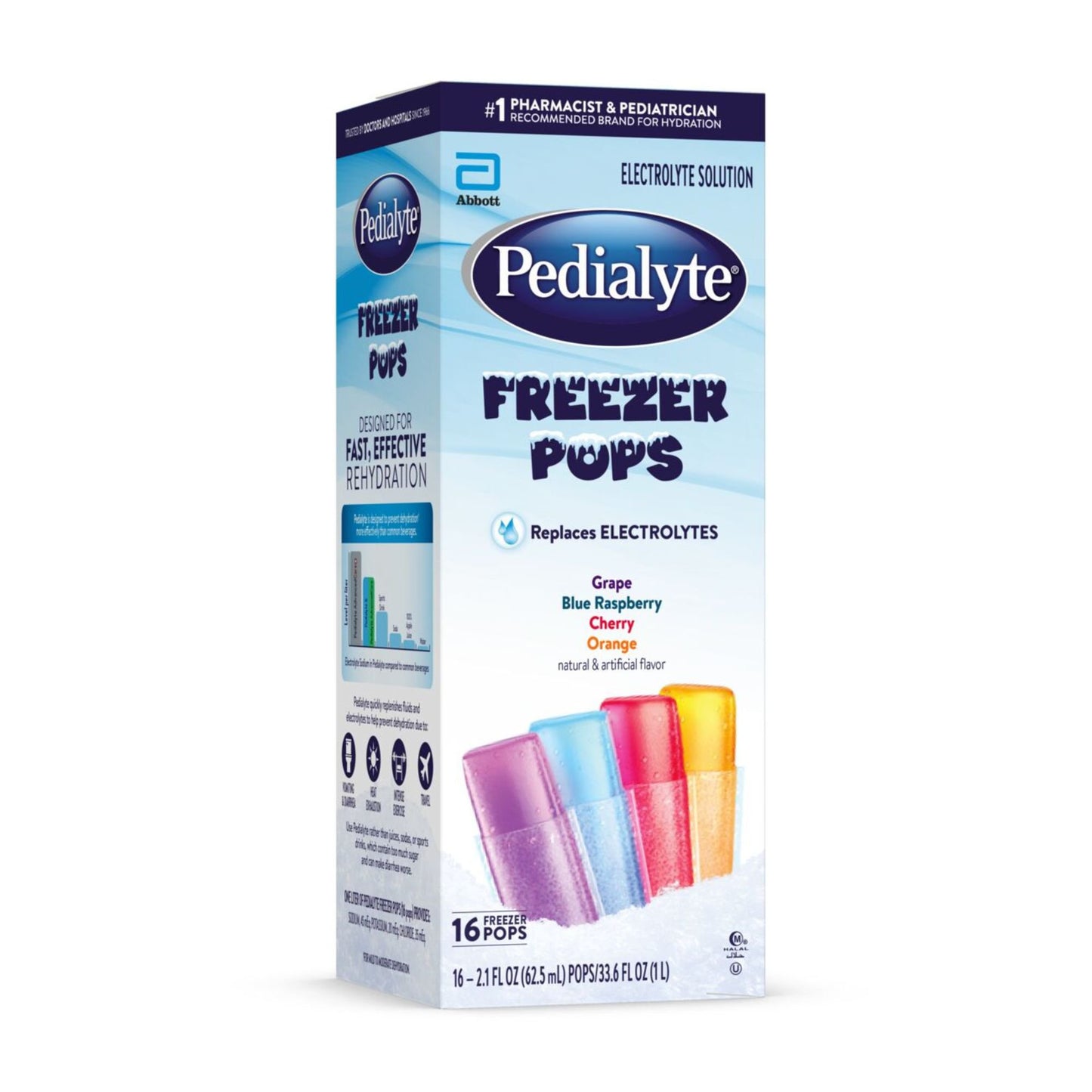Pedialyte Electrolyte Solution Freezer Pops - Variety Pack - Grape, Blue Raspberry, Cherry, Orange