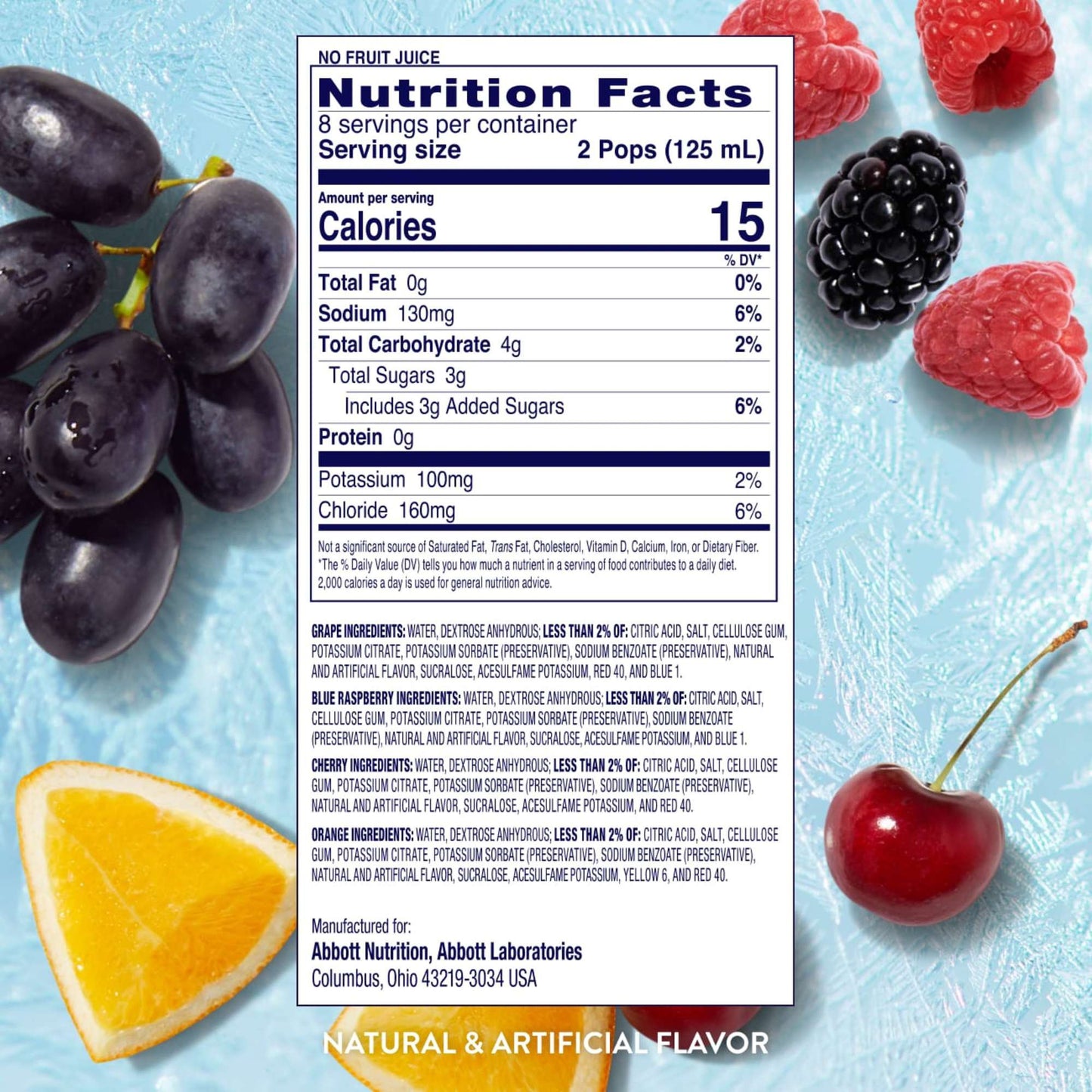 Pedialyte Electrolyte Solution Freezer Pops - Variety Pack - Grape, Blue Raspberry, Cherry, Orange