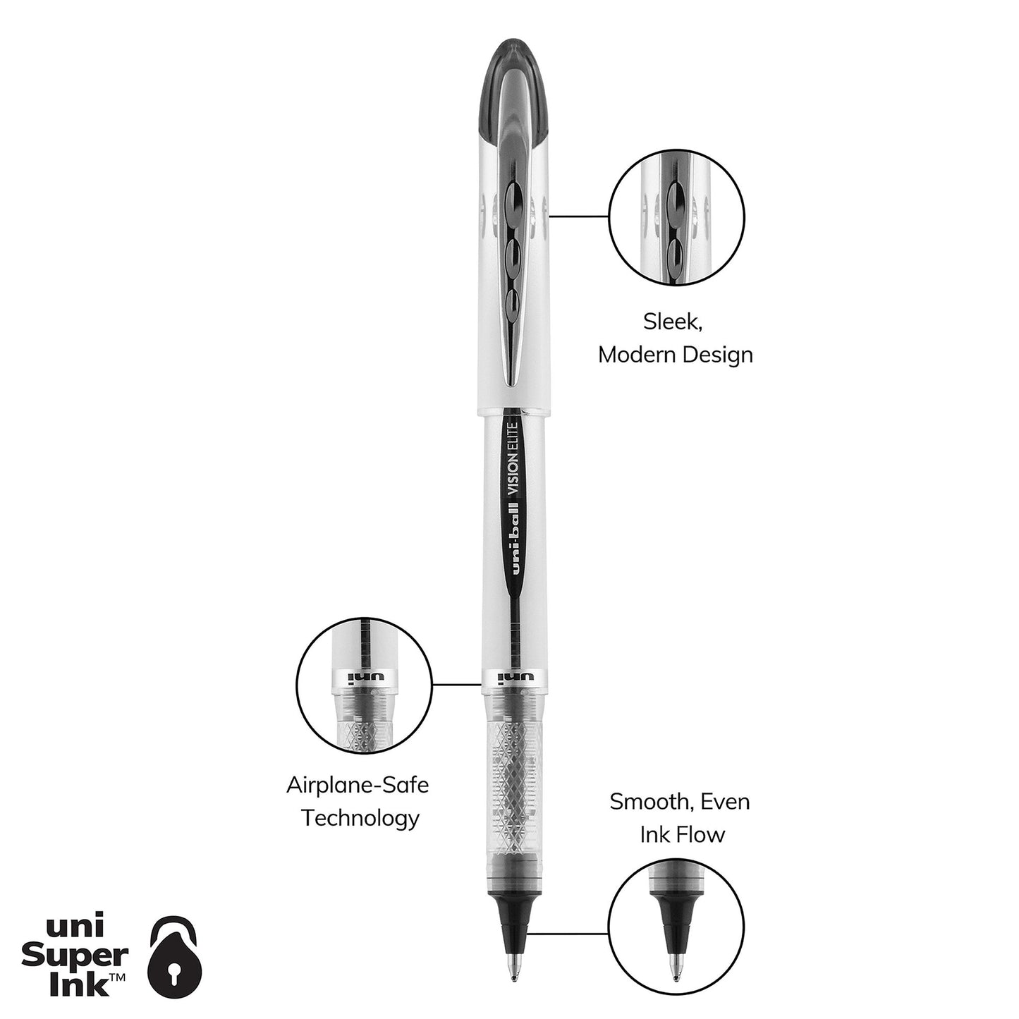 uniball Vision Elite 0.8mm Rollerball Pens - Black Ink