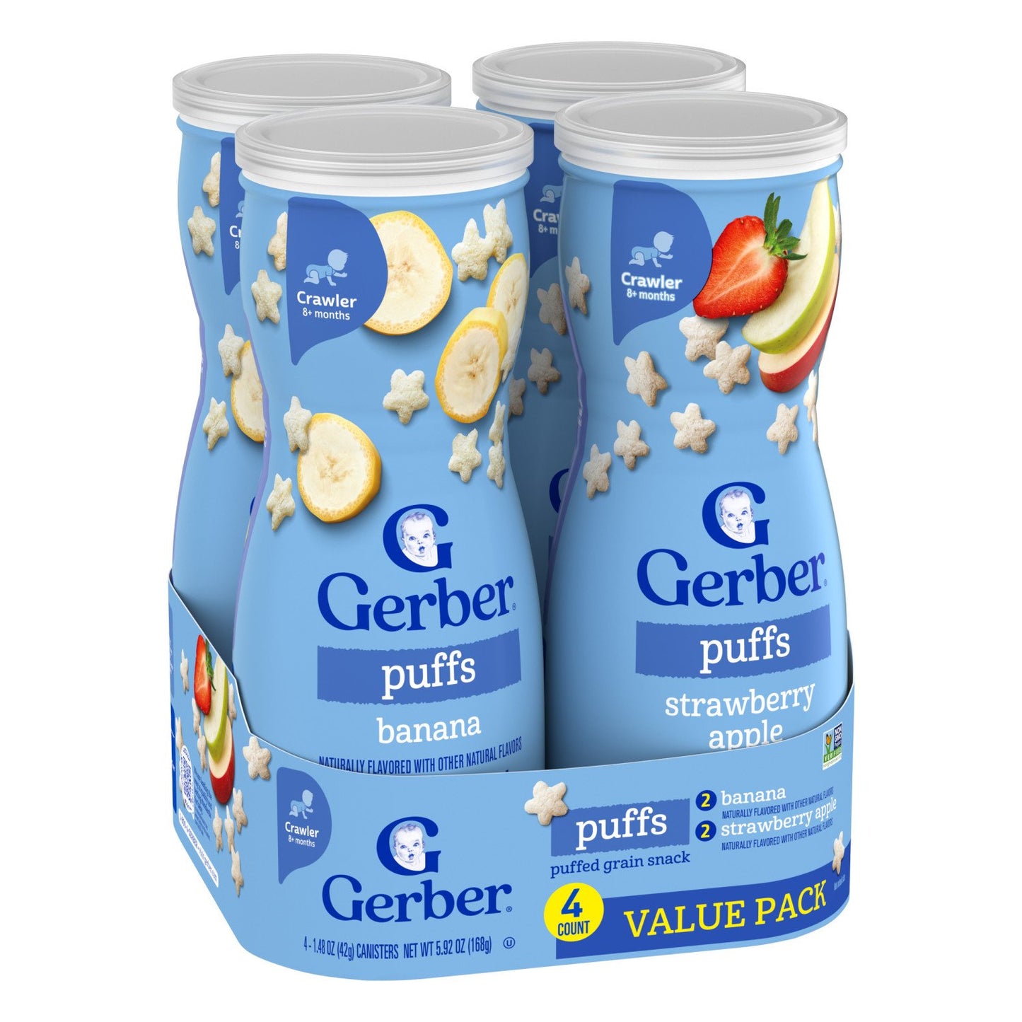 Gerber Snacks for Baby Grain & Grow Puffs Variety Pack - Banana & Strawberry Apple