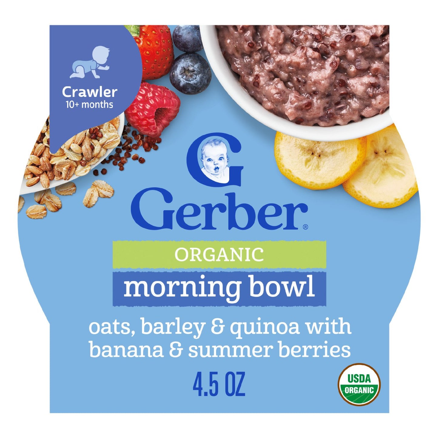 Gerber Organic for Baby Grain & Grow Morning Bowl - Oat Barley Quinoa Banana & Summer Berries
