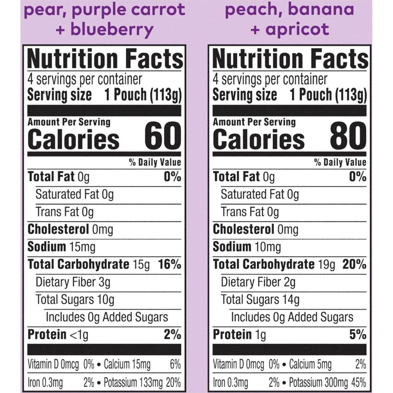 Plum Organics Fruit & Veggie Blends Pouches - Pear, Purple Carrot + Blueberry & Peach, Banana + Apricot
