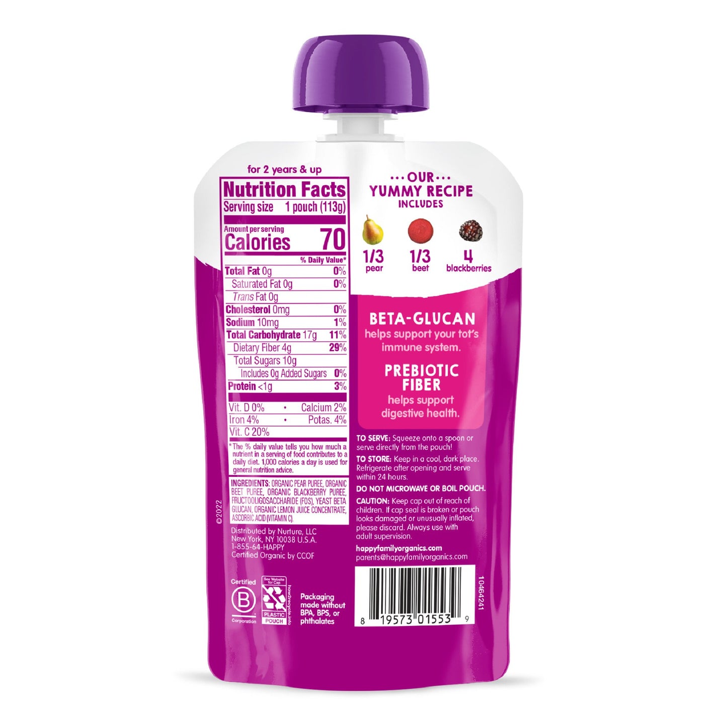 Happy Tot Organics Super Bellies Pouch - Pears Beets & Blackberries