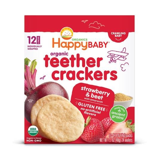 Happy Baby Organics Gluten Free Teether Crackers - Strawberry & Beet