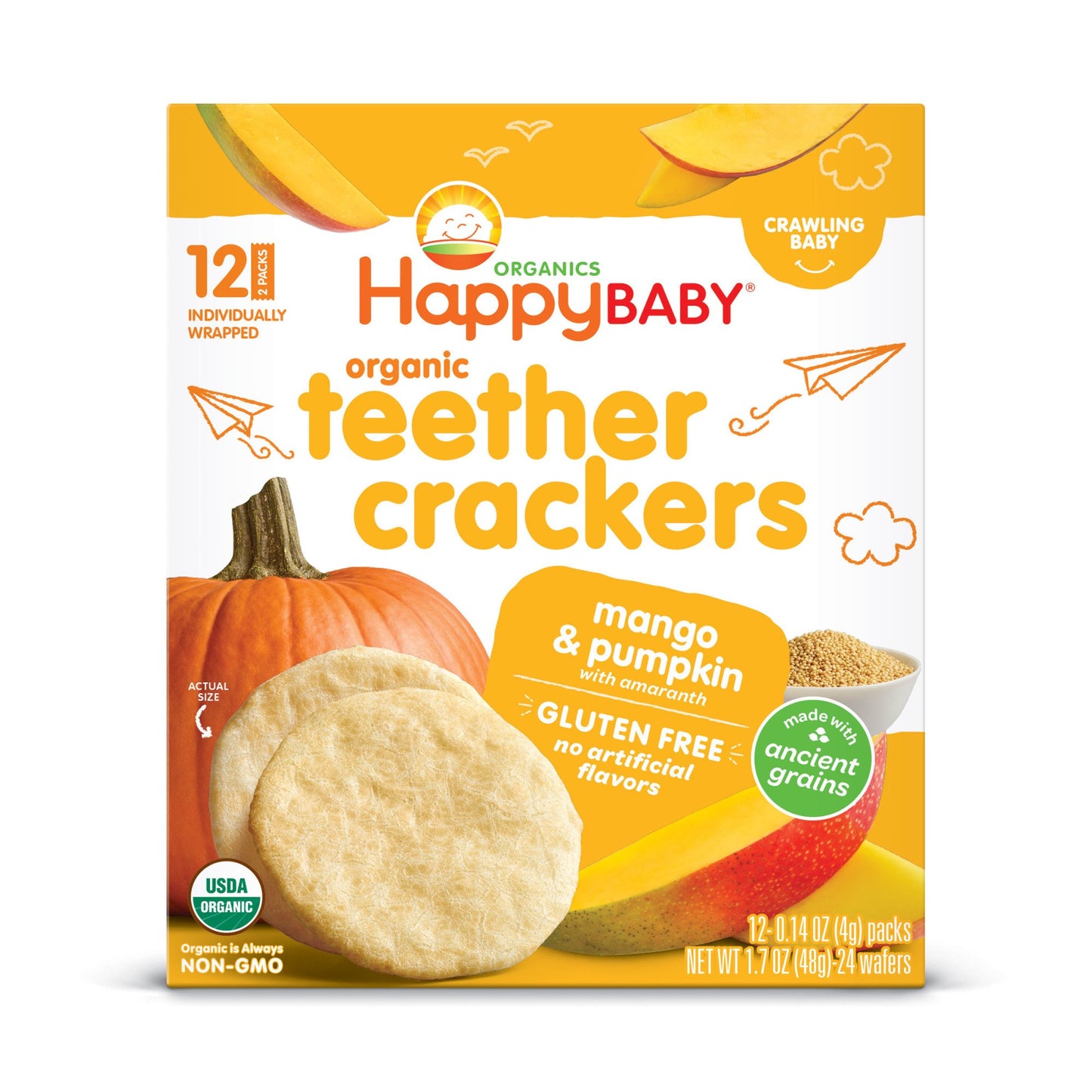 Happy Baby Organics Gluten Free Teether Crackers - Mango & Pumpkin