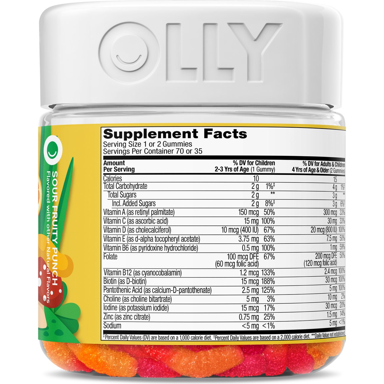 OLLY Kids Multivitamin & Zinc 120 mcg Folic Acid Gummy Worms - Sour Fruit Punch