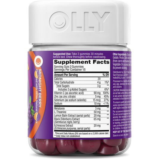 OLLY Immunity Sleep with 65 mg Elderberry & 3 mg Melatonin Gummies - Berry
