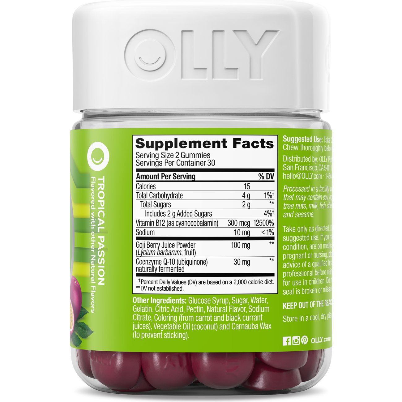 OLLY Daily Energy CoQ10 & B12 Caffeine Free Gummies - Tropical Passion
