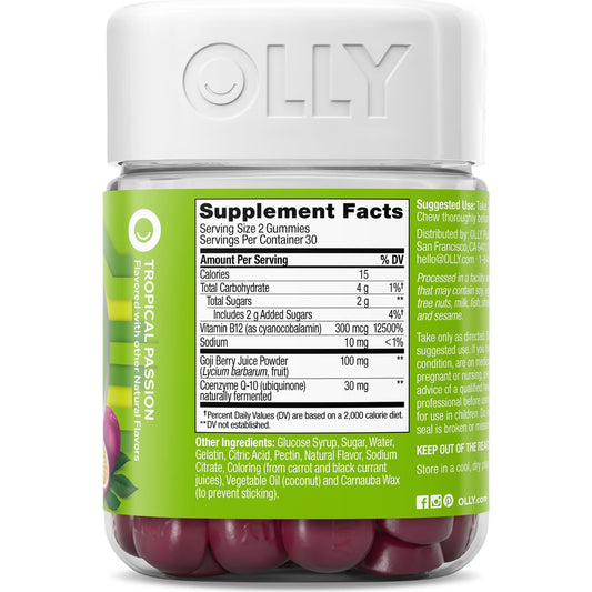 OLLY Daily Energy CoQ10 & B12 Caffeine Free Gummies - Tropical Passion