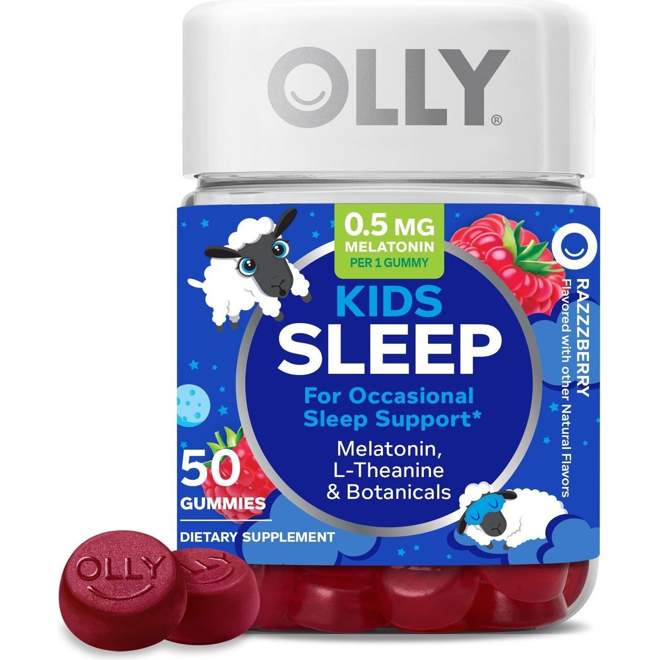 OLLY Kids Melatonin & L-Theanine .5 mg Sleep Gummies - Raspberry
