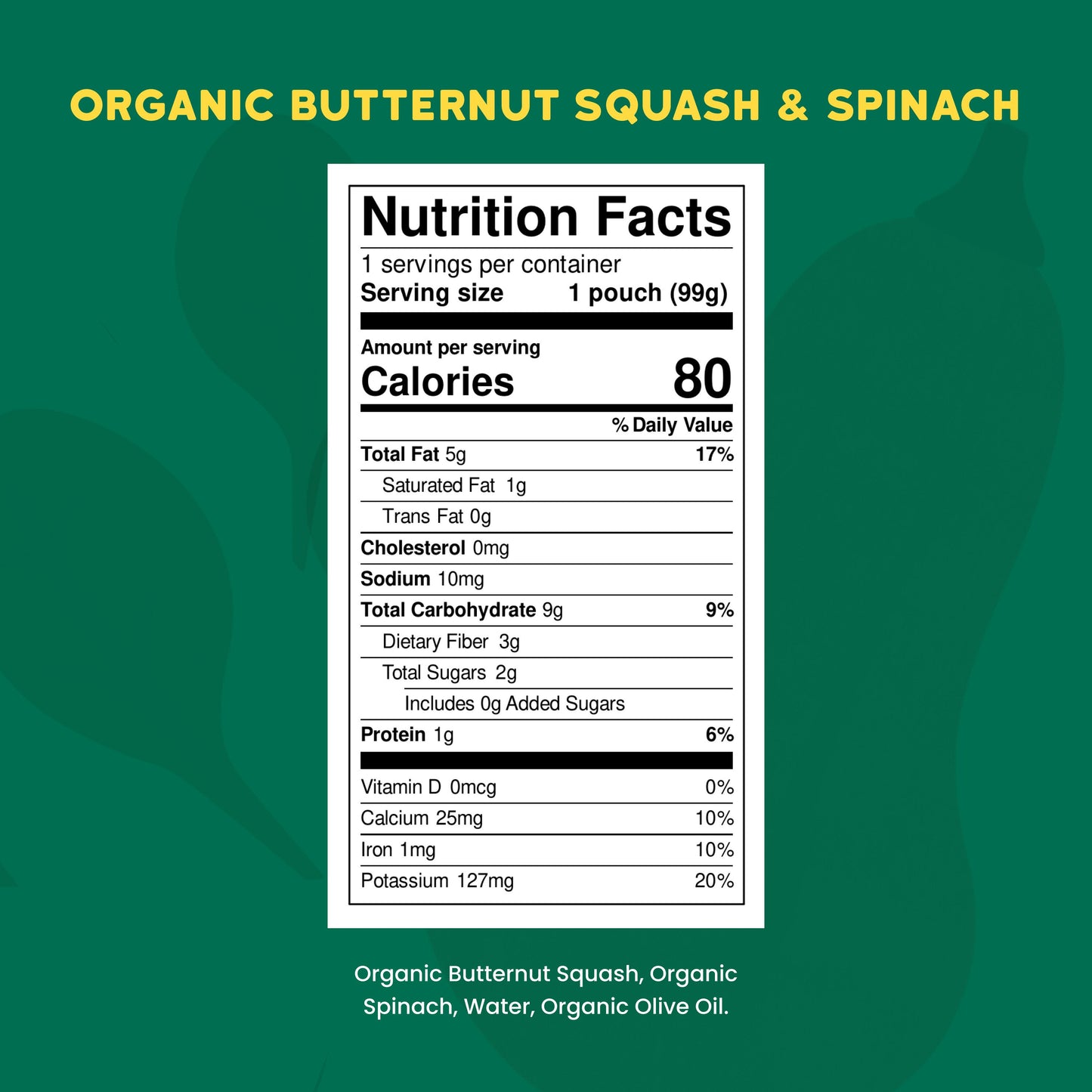 Serenity Kids Organic Pouch - Butternut Squash & Spinach with Olive Oil