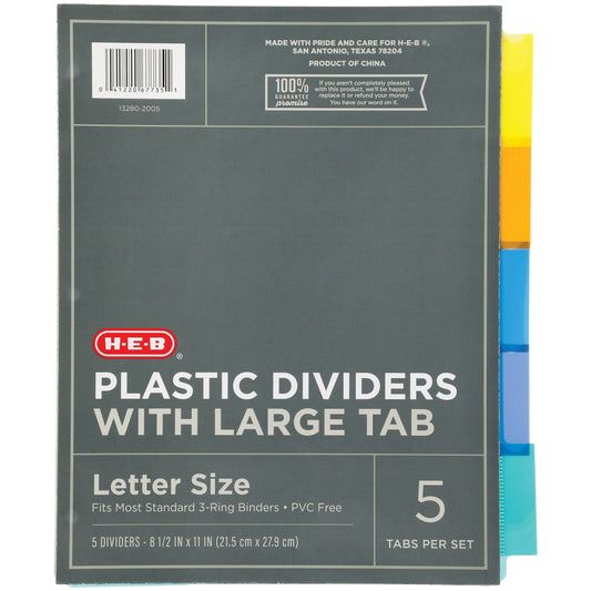 H-E-B Letter Size Plastic Dividers with Large Tab