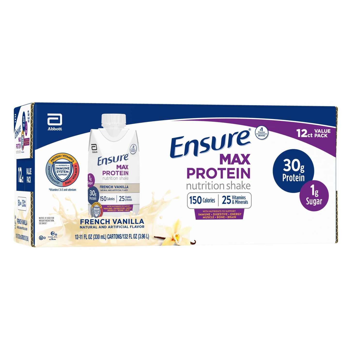 Ensure 30g Protein Nutrition Shakes 12 pk - French Vanilla