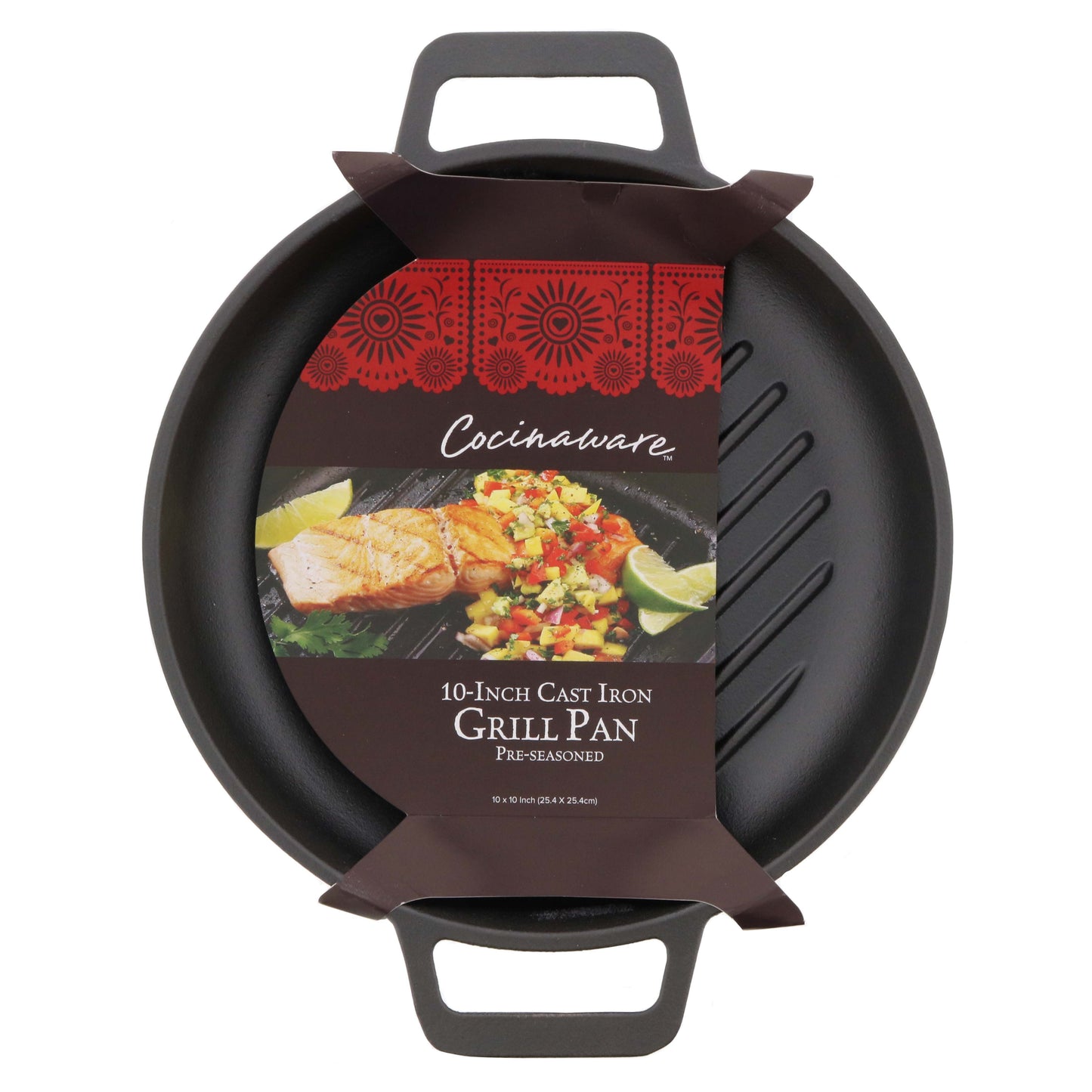 Cocinaware Pre-Seasoned Double Handle Cast Iron Grill Pan