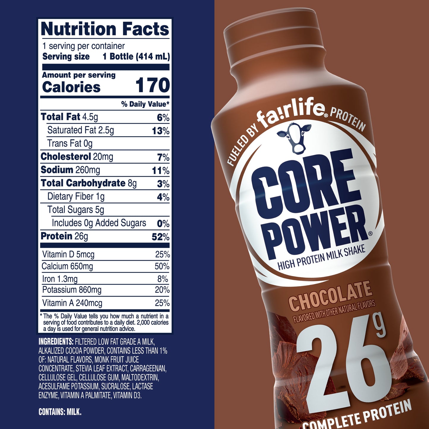 Core Power 26g Protein Milkshakes 12 pk Bottles - Chocolate