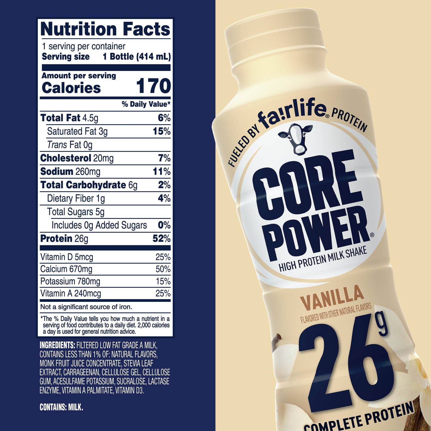 Core Power 26g Protein Milkshakes 12 pk Bottles - Vanilla