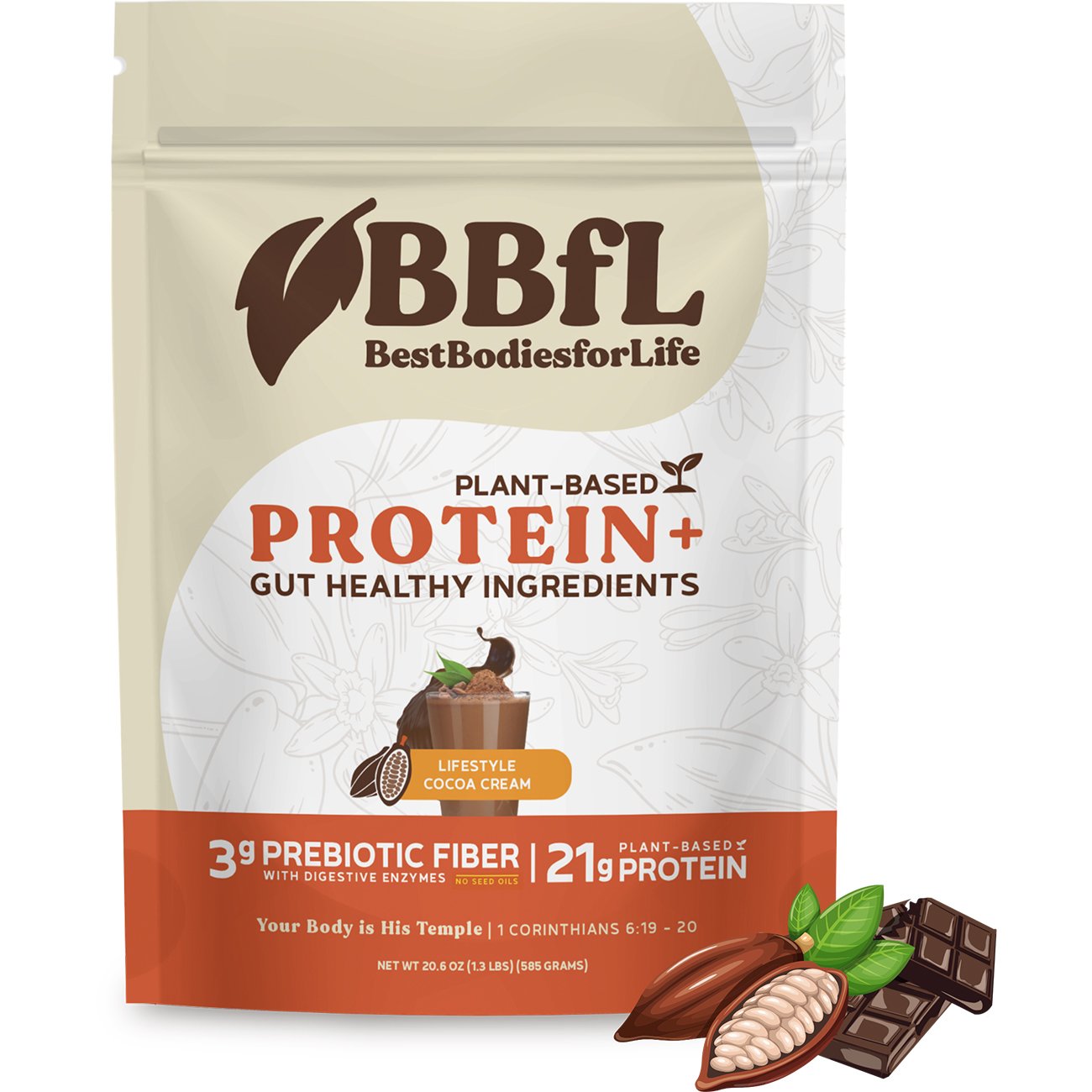 BestBodiesforLife 21g Plant-Based Protein & Meal Replacement Lifestyle Shake - Cocoa Cream