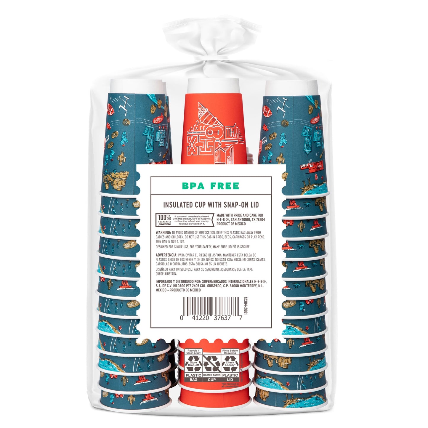 H-E-B Insulated 16 oz Disposable Coffee Cups with Snap-On Lids - Value Pack