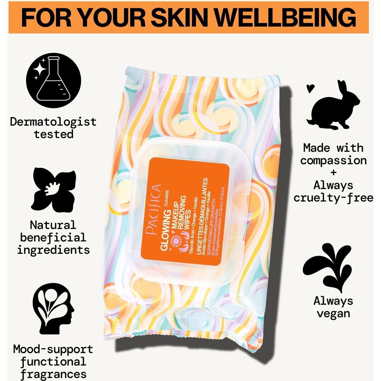 Pacifica Glowing Glycolic Acid Orange & Vanilla Makeup Removing Wipes