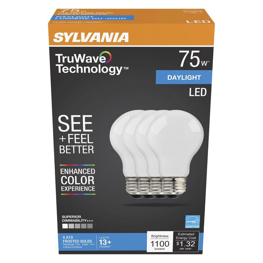 Sylvania TruWave A19 75-Watt Frosted LED Light Bulbs - Daylight