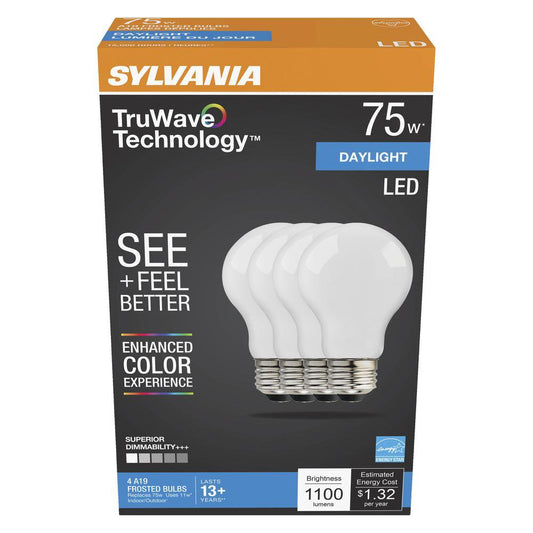 Sylvania TruWave A19 75-Watt Frosted LED Light Bulbs - Daylight