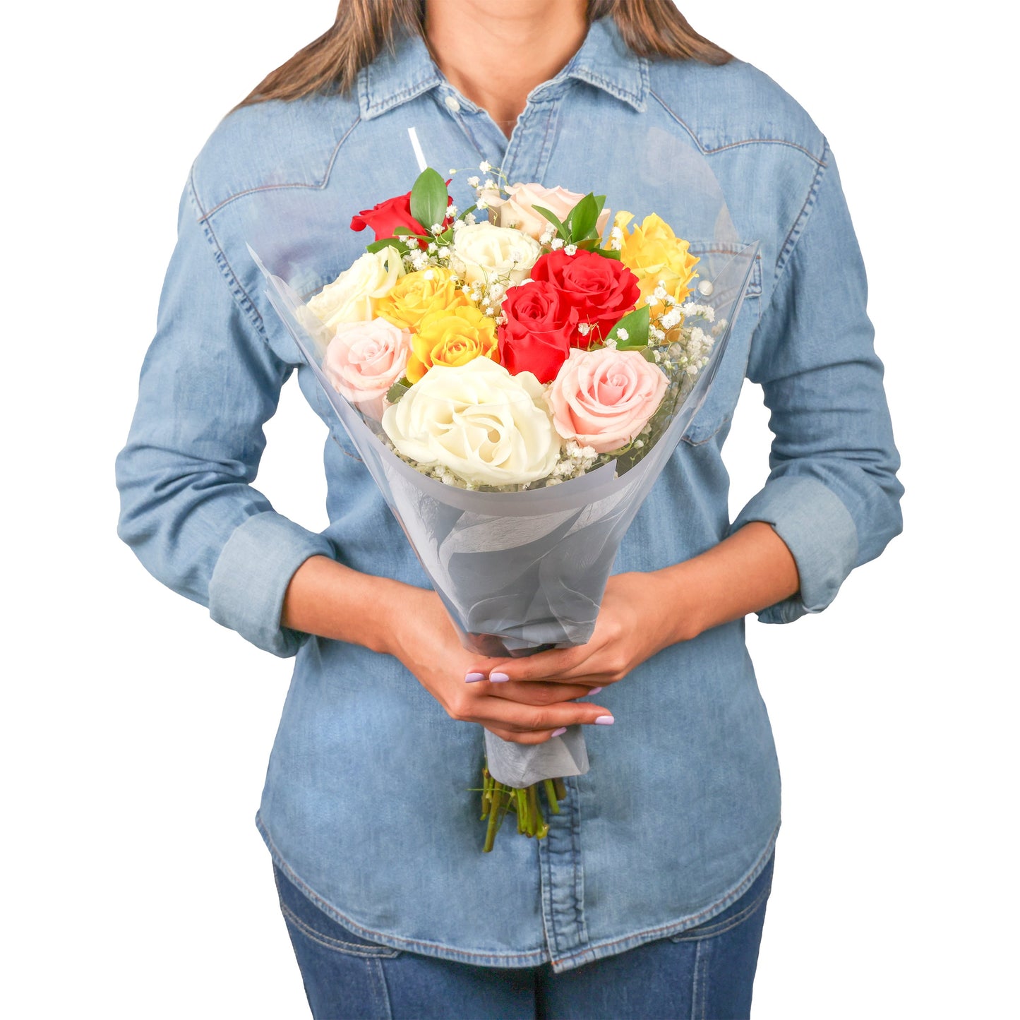 BLOOMS by H-E-B Designer Dozen Rainbow Roses Flower Bouquet