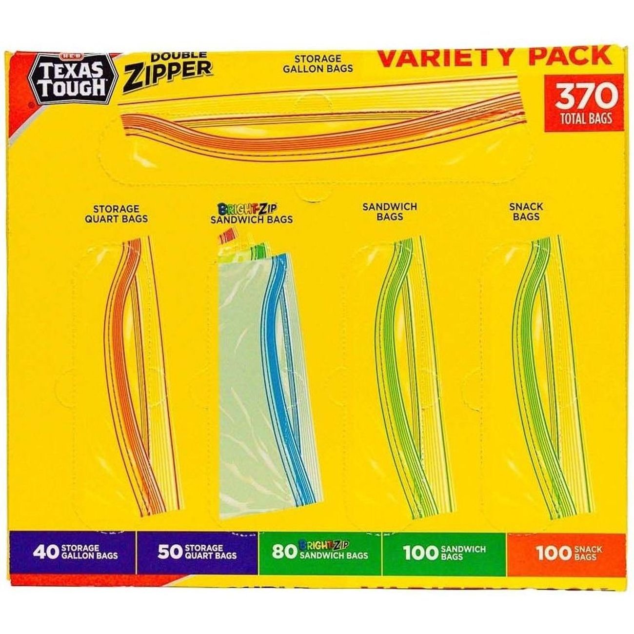 H-E-B Texas Tough Double Zipper Storage Bags - Variety Pack