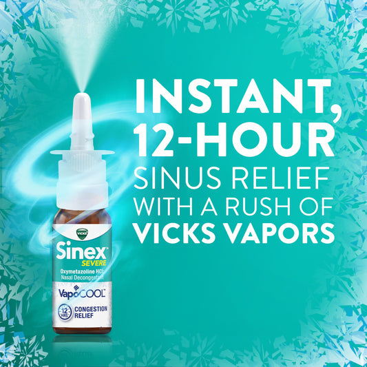 Vicks Sinex SEVERE Nasal Spray with VapoCOOL, Soothing Vicks Vapors, Decongestant Medicine