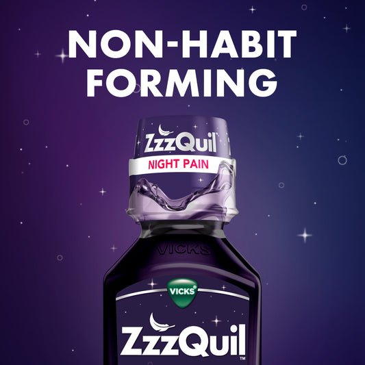 Vicks ZzzQuil Liquid Max Strength Pain Reliever, Nighttime Sleep Aid, Midnight Berry Flavor