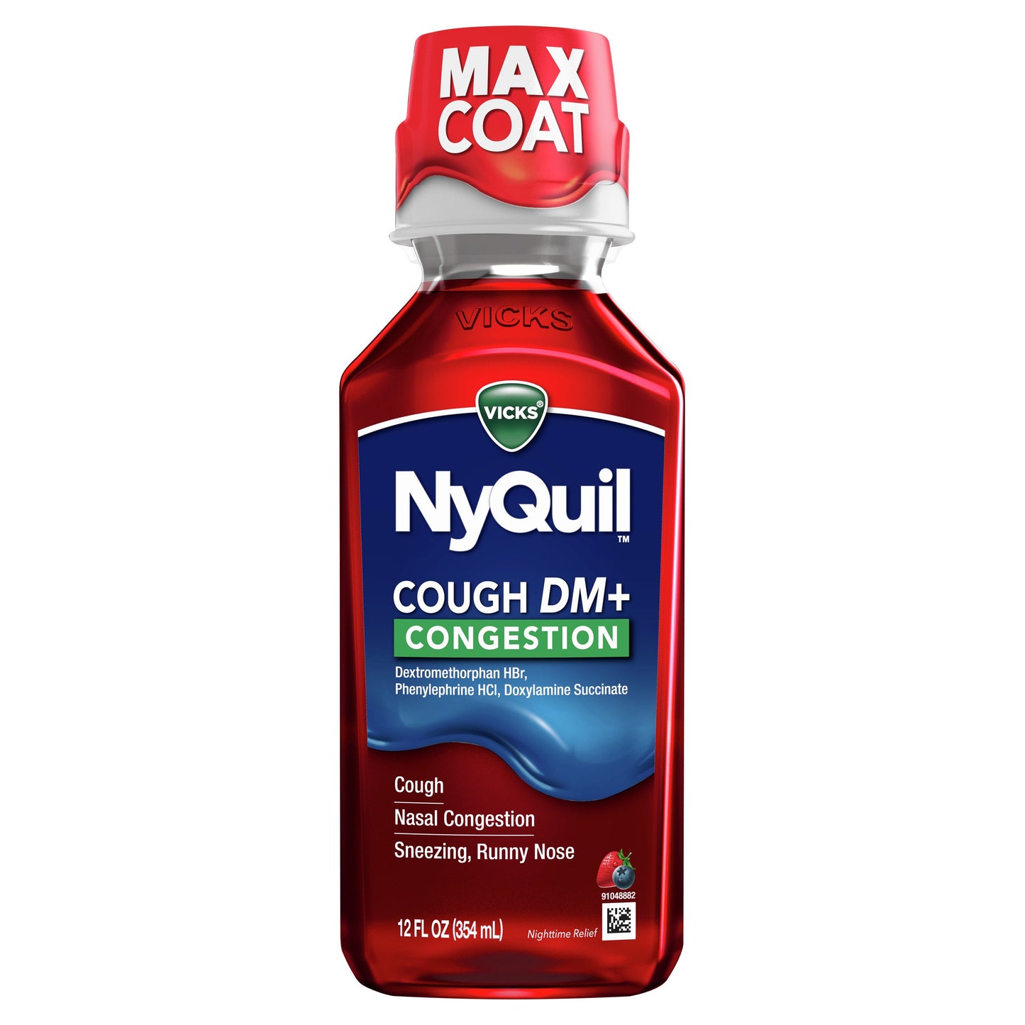 Vicks NyQuil Cough DM + Congestion Relief Liquid Medicine, Maximum Strength Multi-Symptom Nighttime Relief, Cherry Flavor