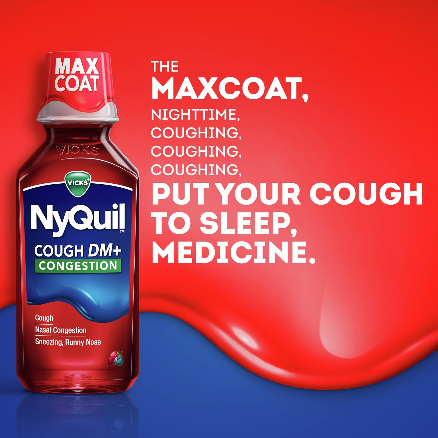 Vicks NyQuil Cough DM + Congestion Relief Liquid Medicine, Maximum Strength Multi-Symptom Nighttime Relief, Cherry Flavor
