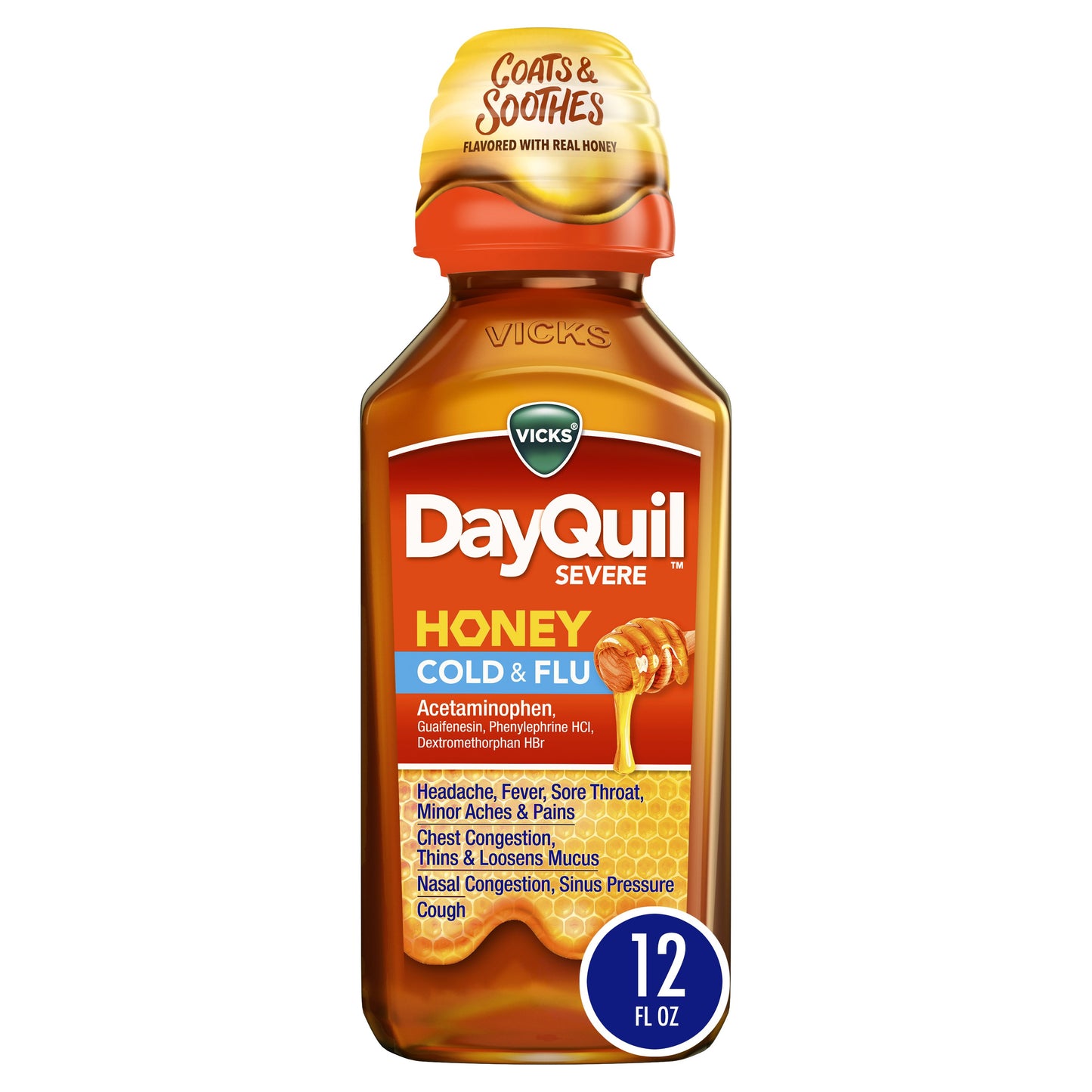 Vicks DayQuil SEVERE Cold & Flu Liquid Over-the-Counter Medicine, Powerful Daytime Relief, Honey Flavor