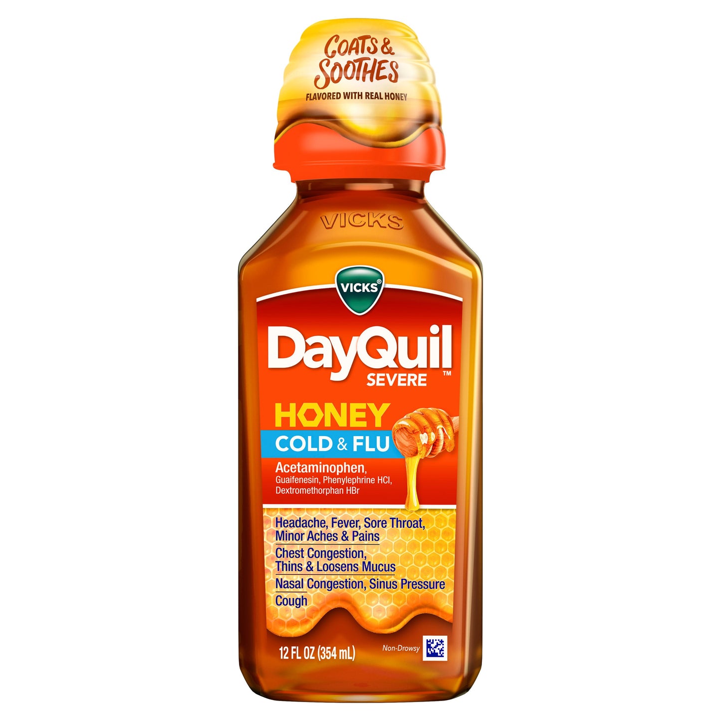 Vicks DayQuil SEVERE Cold & Flu Liquid Over-the-Counter Medicine, Powerful Daytime Relief, Honey Flavor
