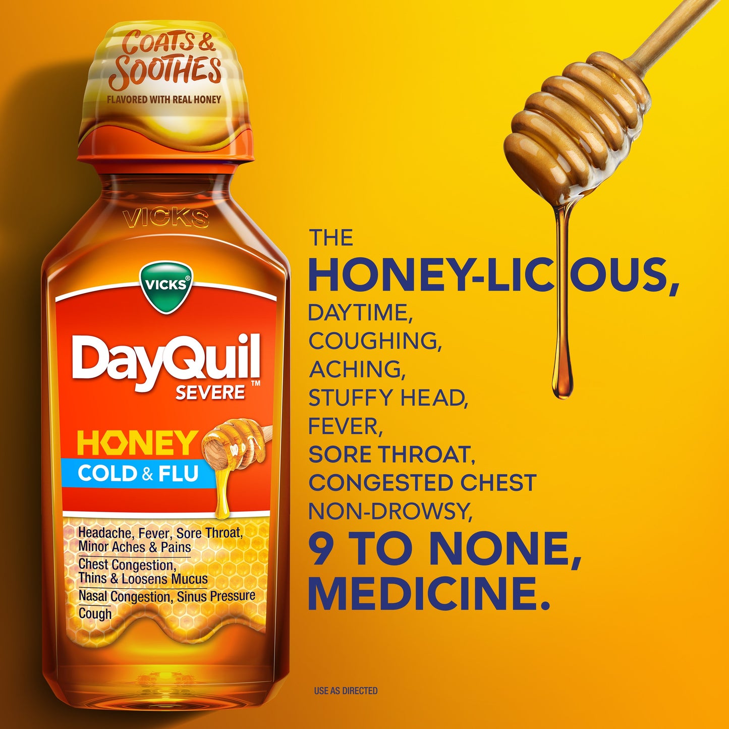 Vicks DayQuil SEVERE Cold & Flu Liquid Over-the-Counter Medicine, Powerful Daytime Relief, Honey Flavor