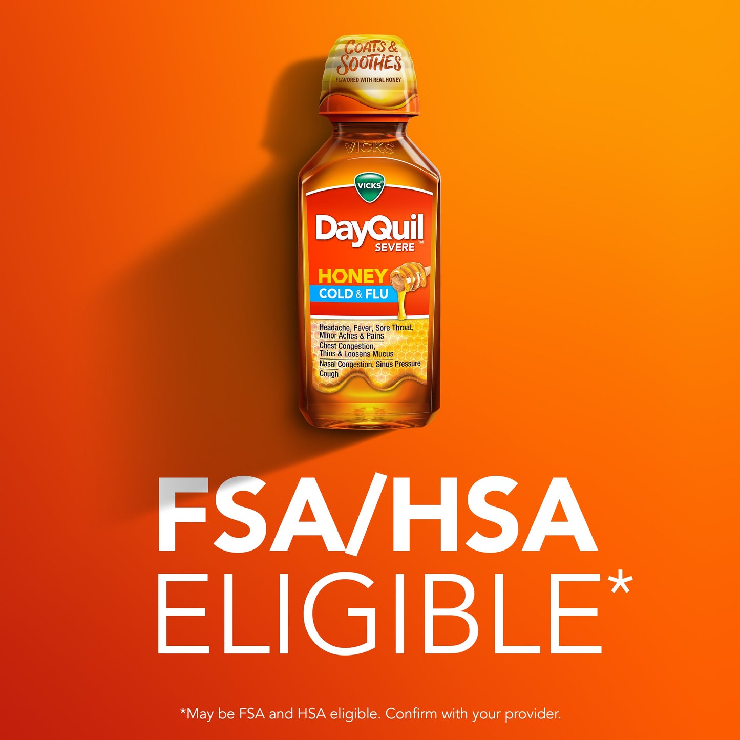 Vicks DayQuil SEVERE Cold & Flu Liquid Over-the-Counter Medicine, Powerful Daytime Relief, Honey Flavor
